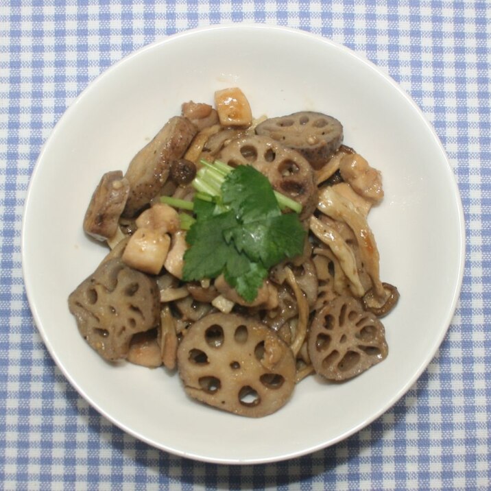 花粉症対策☆乾燥レンコンで鶏肉の甘辛炒め